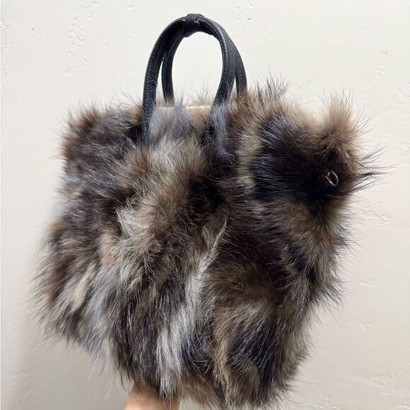 Genuine Fox Fur Handmade Large Tote/Metal Clip & Leather Handles Bag/Crossbody - Picture 12 of 16